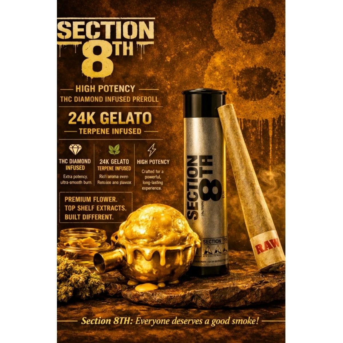 Section 8th | 24K Gelato | Diamond Infused Pre-Roll