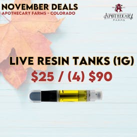 *November Deals* Live Resin Tanks 1g $25, 4 $90