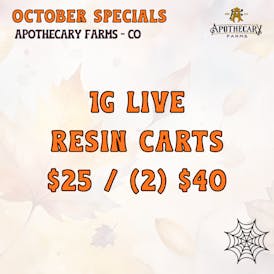 *October Specials* 1g Live Resin Carts $25, 2/$40