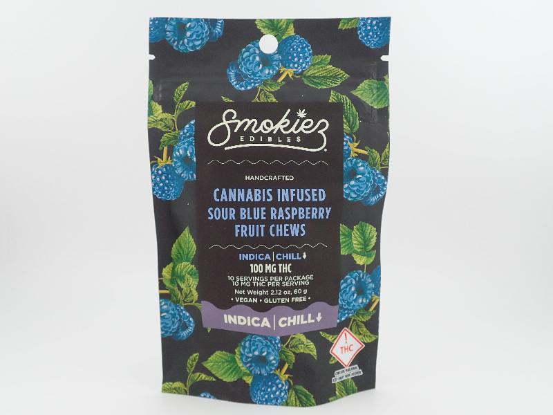 Sour Blue Raspberry Indica 100mg THC Fruit Chews - Smokiez