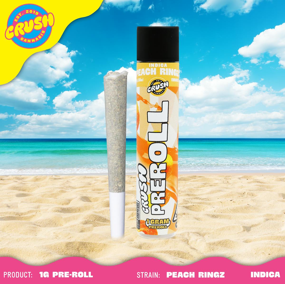 PEACH RINGZ INDICA - CRUSH CANNABIS 1G PRE-ROLL
