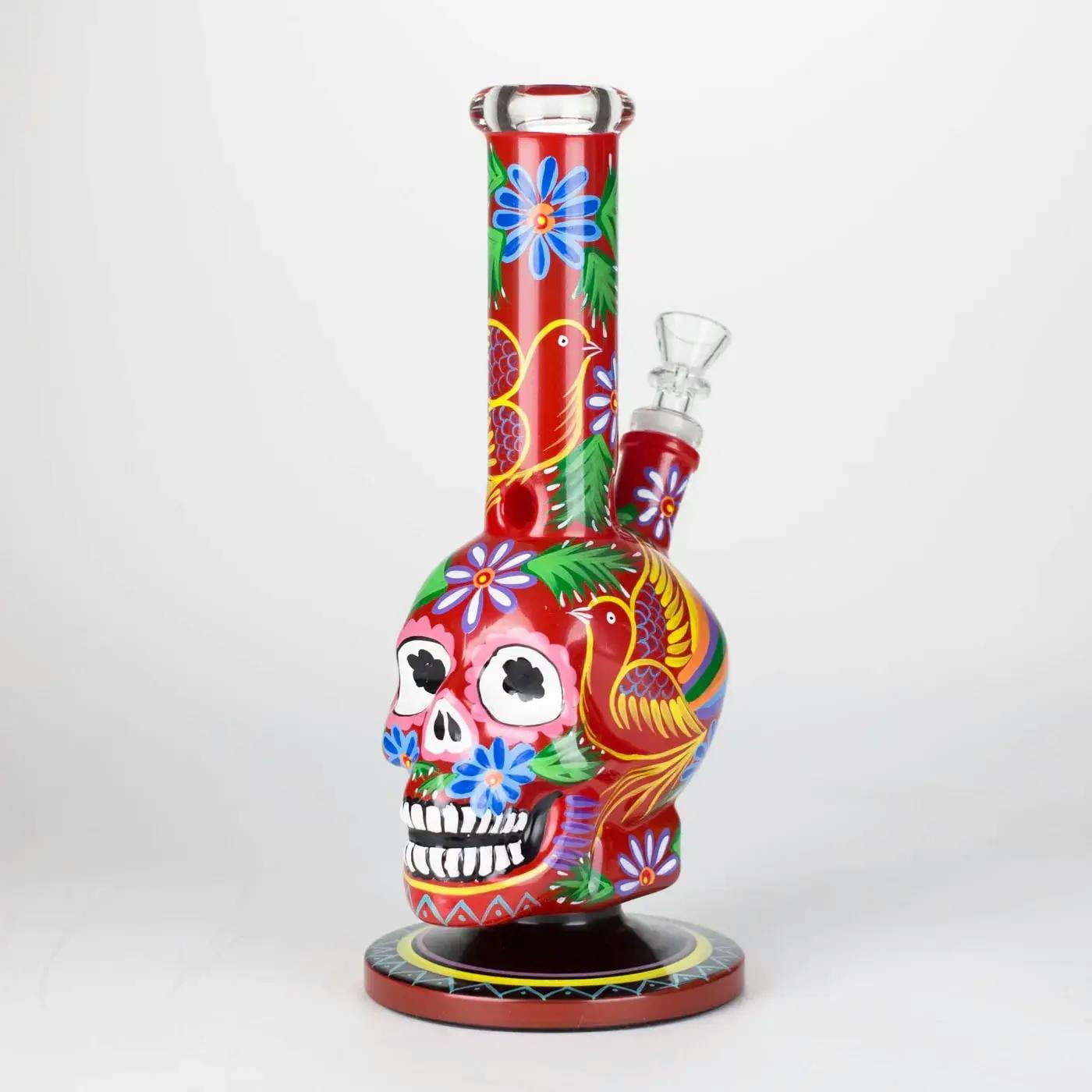 10" Sugar Skull-Themed Glass Bong - Red