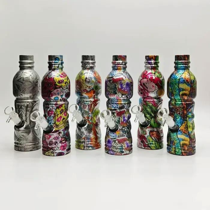 9" Hydrographic Water Bottle Glass Bong - Assorted