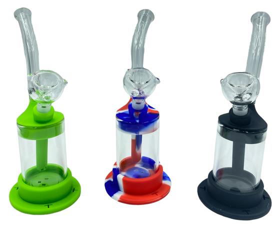 LED Silicone Glass Bubbler w/ Long Neck