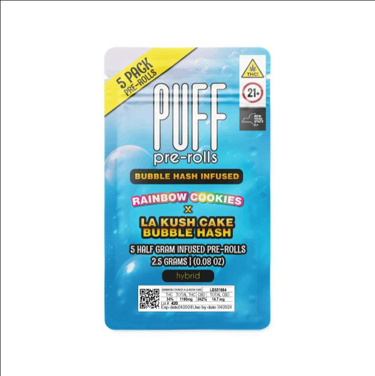 Puff | Rainbow Cookies & LA Kush | Bubble Hash Infused Pre Roll | 5pk