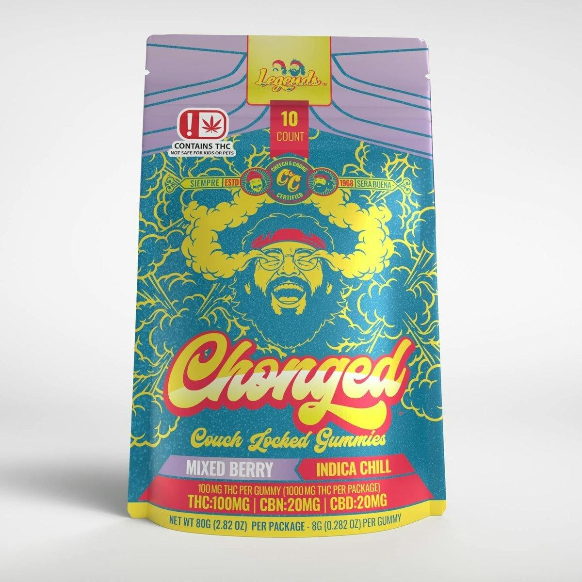 Cheeched High Dose Legends Indica 1000mg 200mg CBD 200mg CBN Mixed Berry 10pk