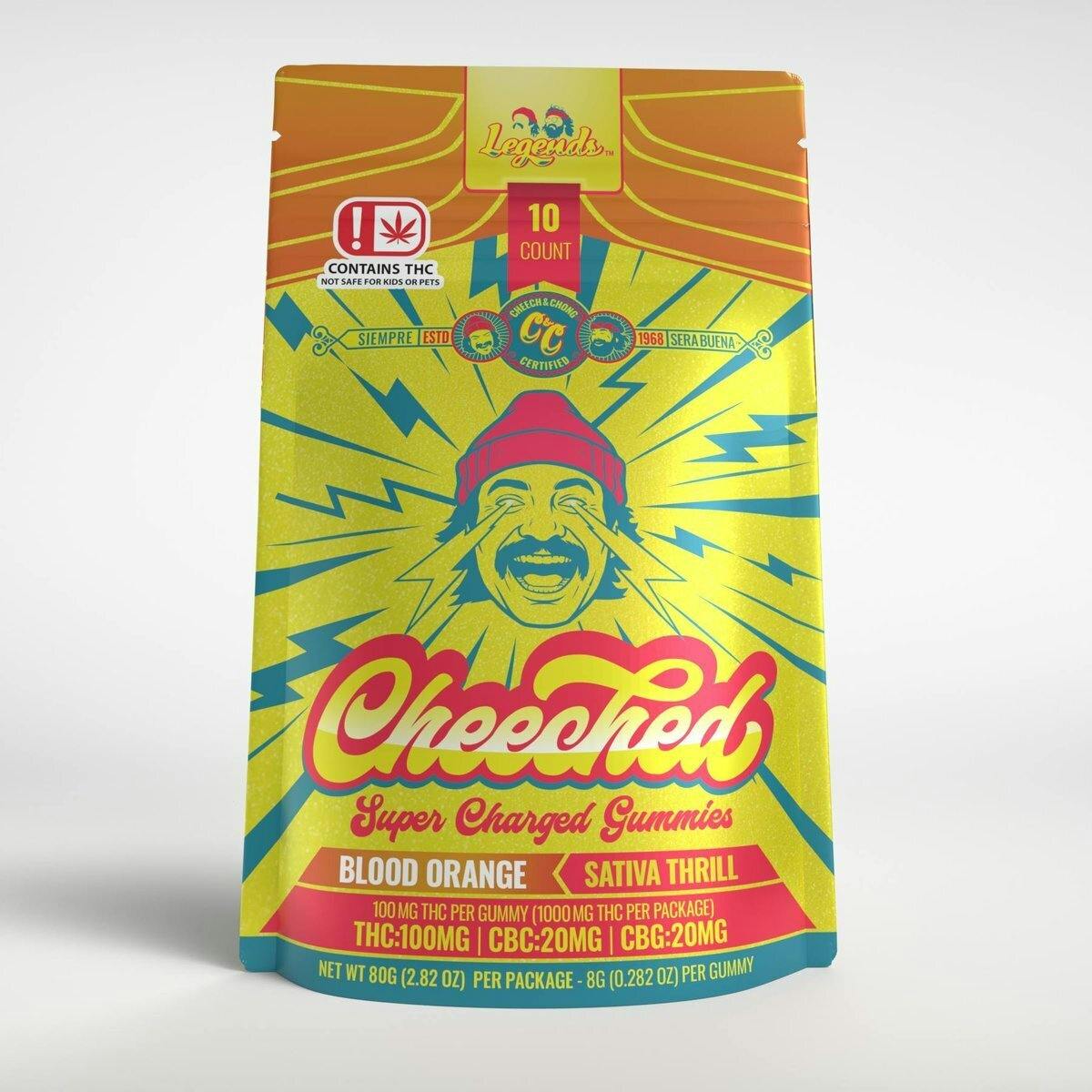 Cheeched High Dose Legends Sativa 1000mg 200mg CBC 200mg CBG Blood Orange 10pk