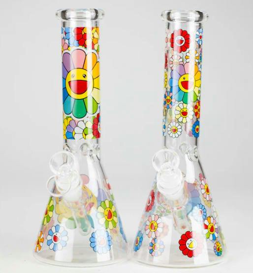 10" Smile Flower Design Glass Beaker Bong