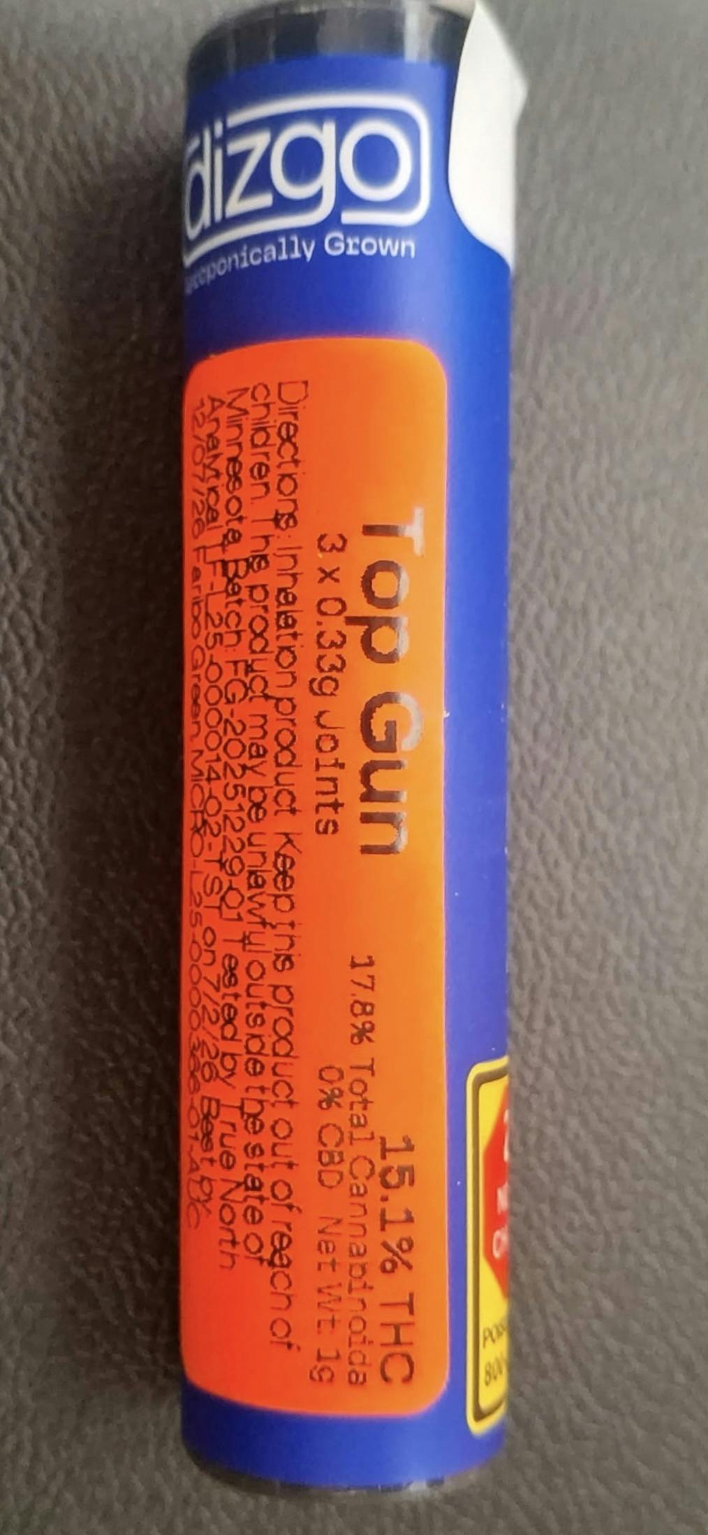 Dizgo Prerolls- Top Gun .33g (3pack) at Northern Crown Cannabis