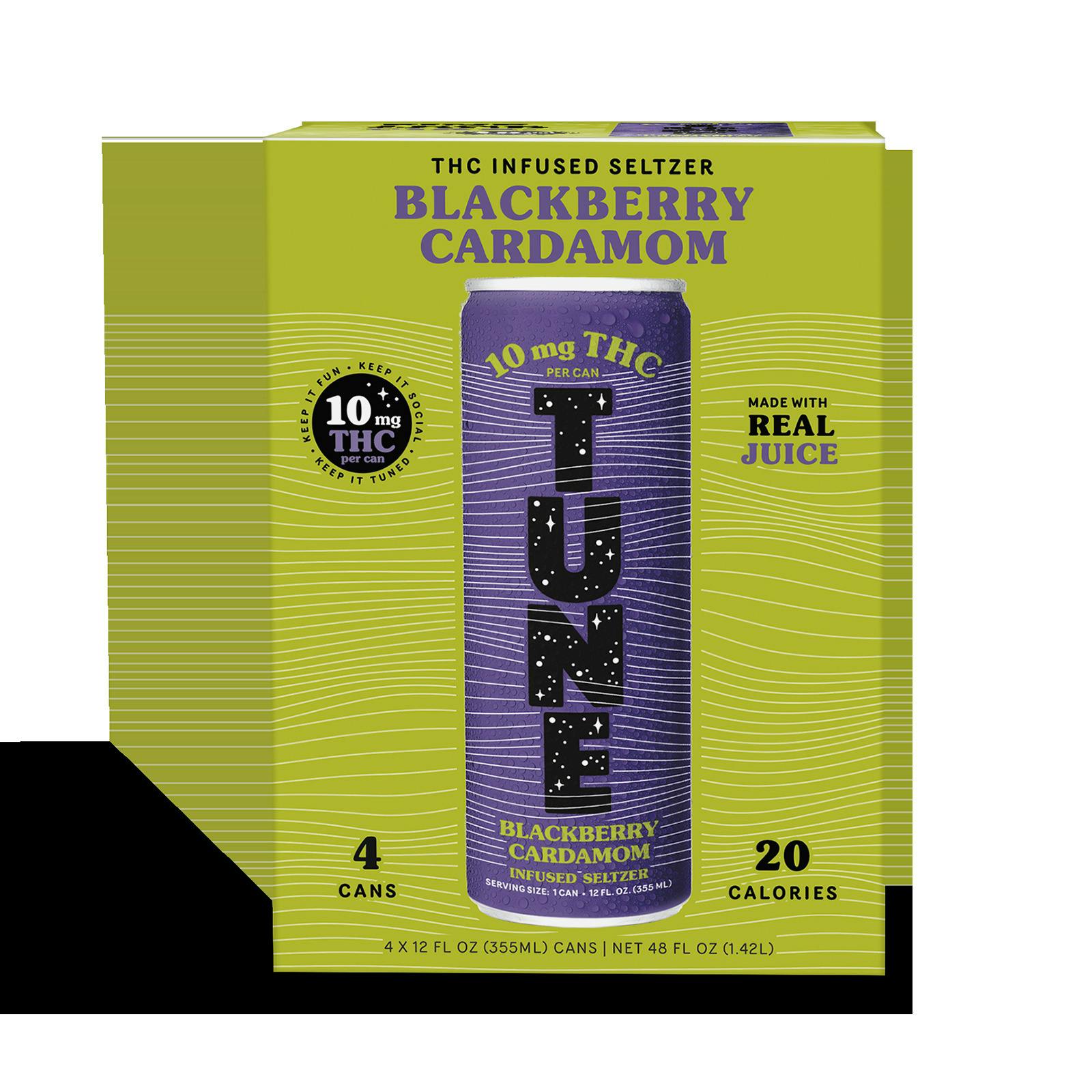 Tune | THC Seltzer | Blackberry Cardamom 4 pack | 10 mg per drink