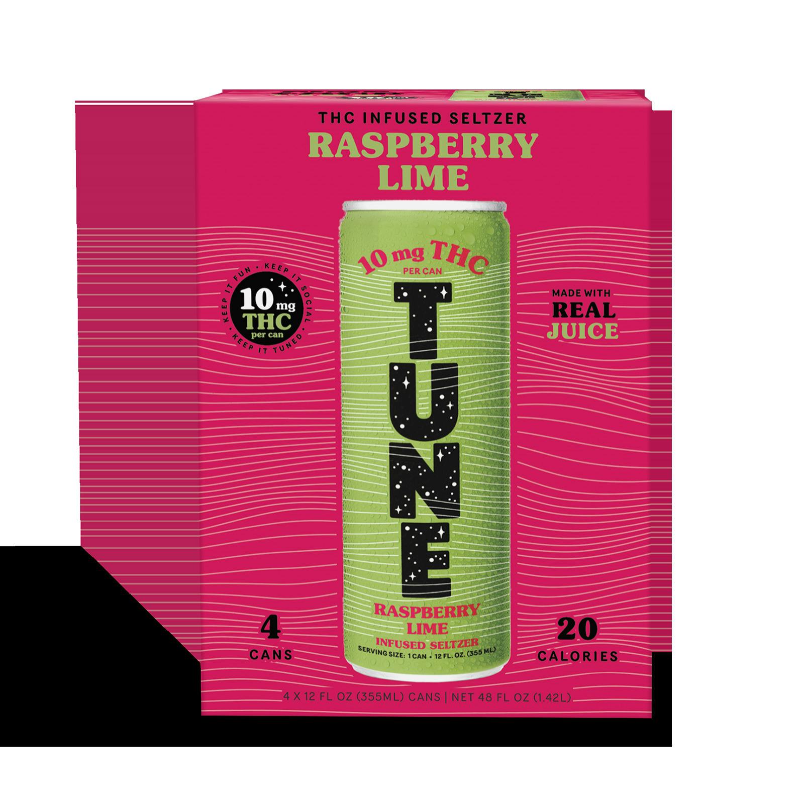 Tune | THC Seltzer | Raspberry Lime 4 pack | 10 mg per drink
