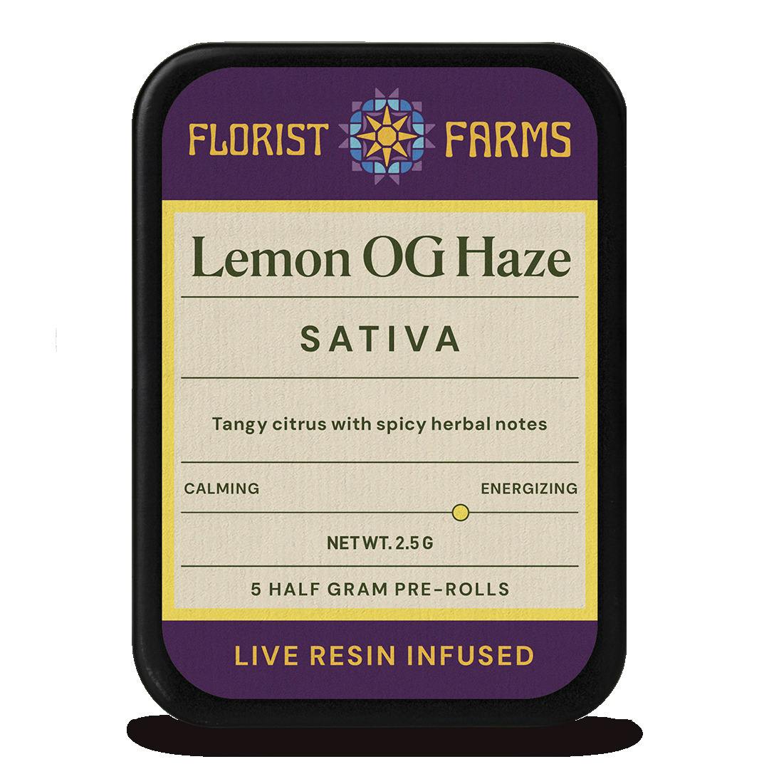 Florist Farms | Lemon OG Haze | Resin Infused Pre-Rolls | .5g 5-pack