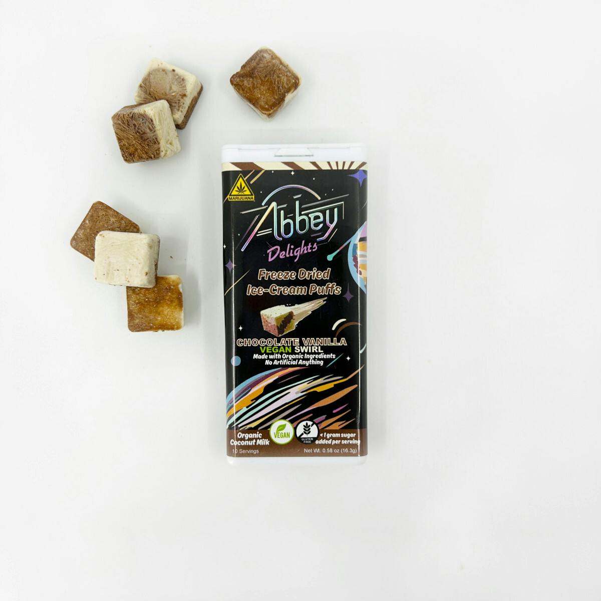 Chocolate Vanilla Vegan Swirl Freeze Dried Ice Cream Puffs at Grizzly Pine