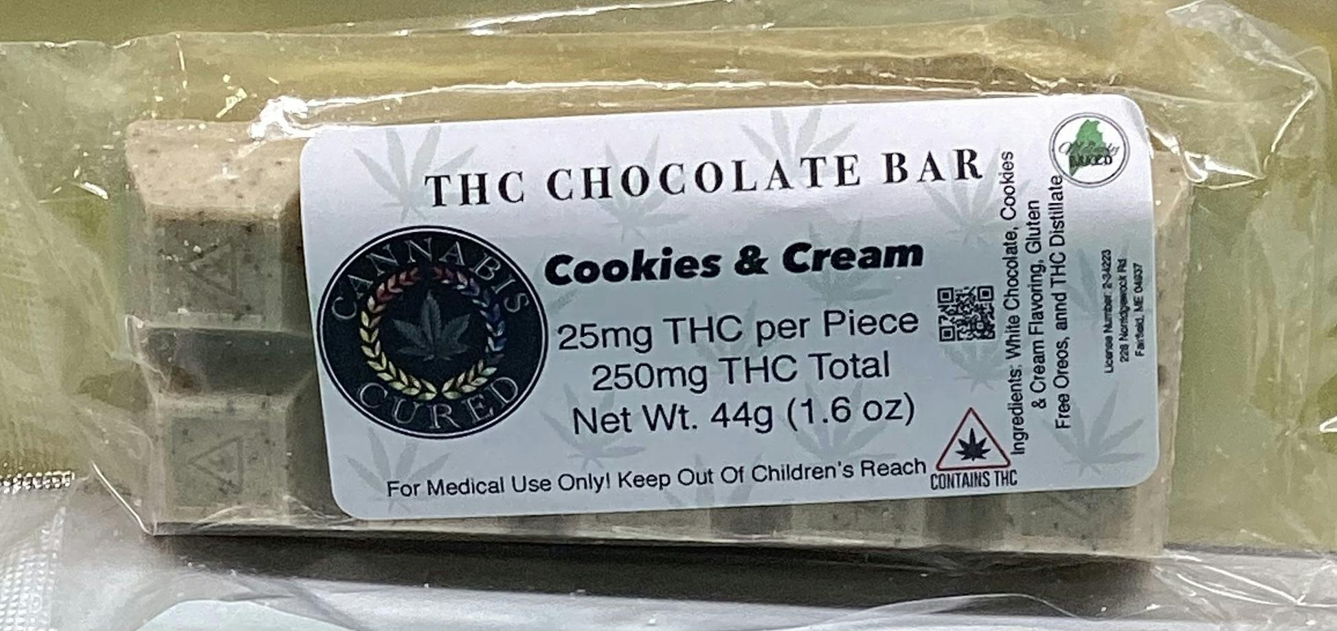 Cannabis Cured- Cookies and Cream- Chocolate Bar- Nano- 250mg