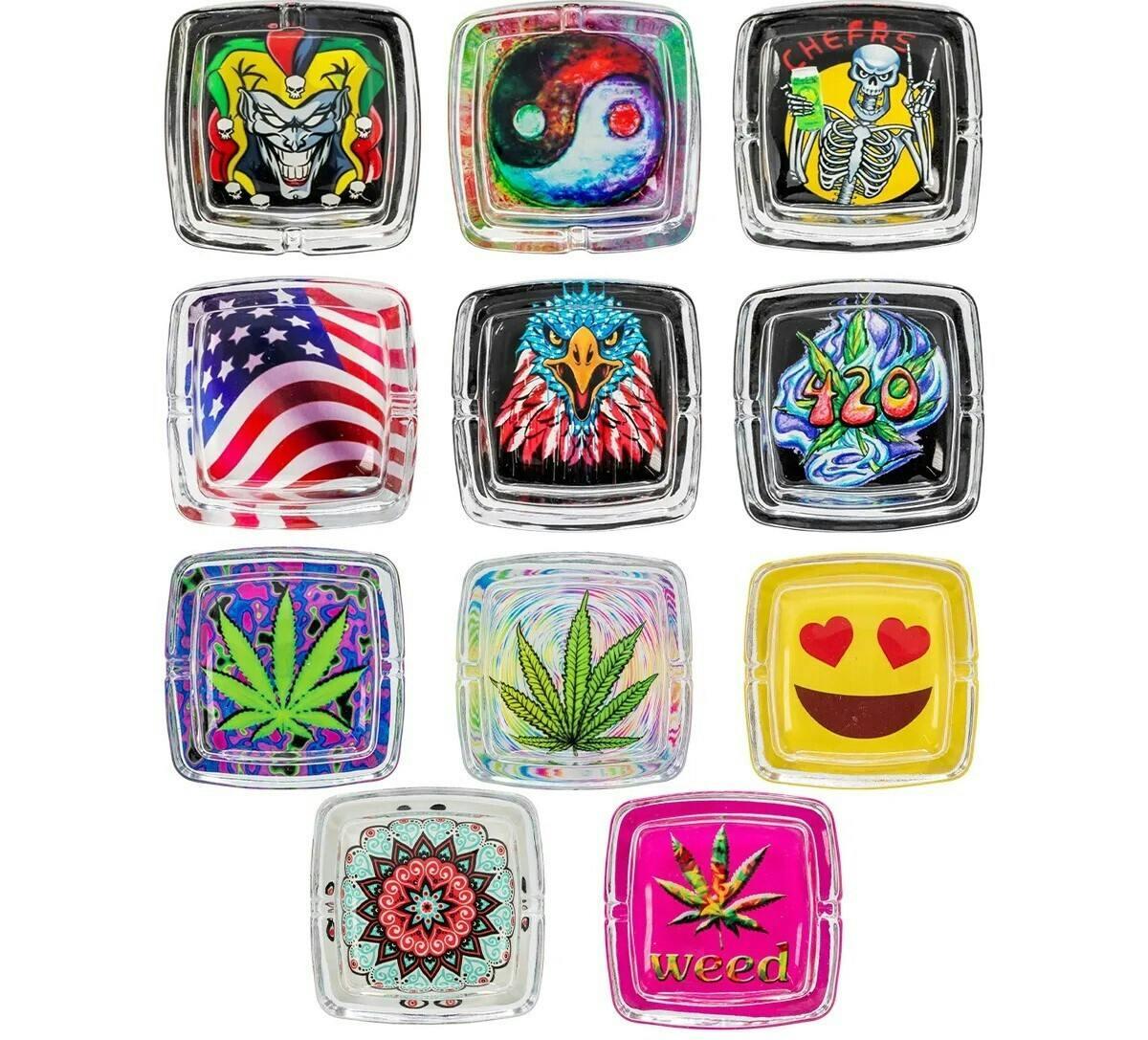 Square Ashtray Display- Assorted Leaf| 3.5 Inch X 3.5 Inch