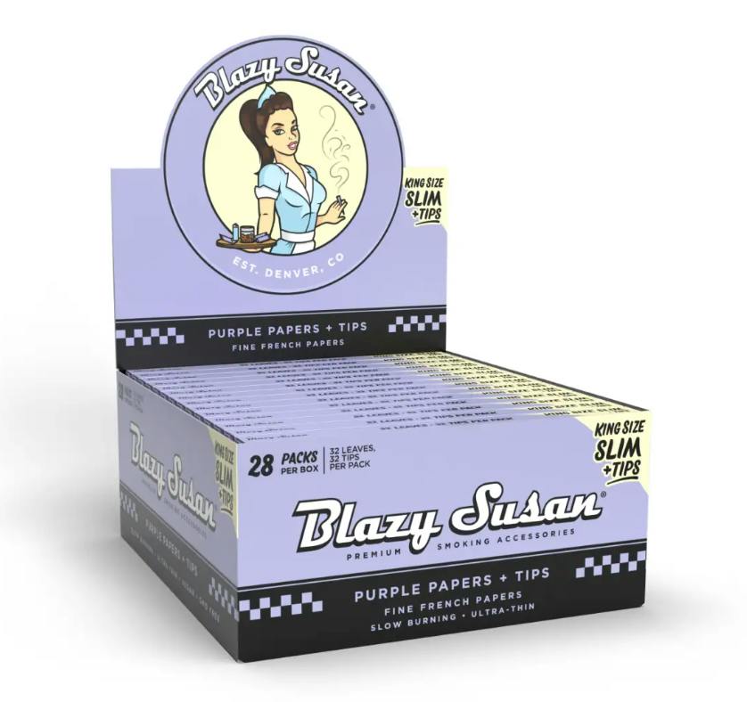 Blazy Susan - King Size Slim Purple Rolling Papers + Tips