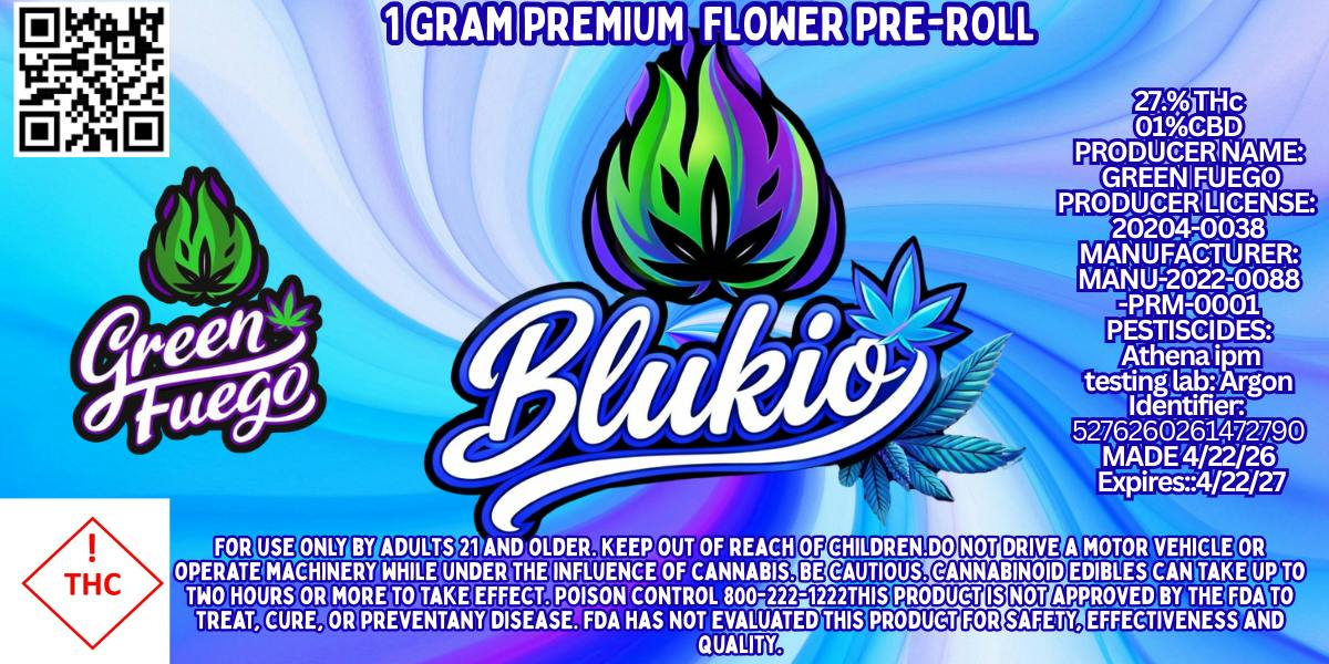 Blukio| 1G Pre-roll| Green Fuego