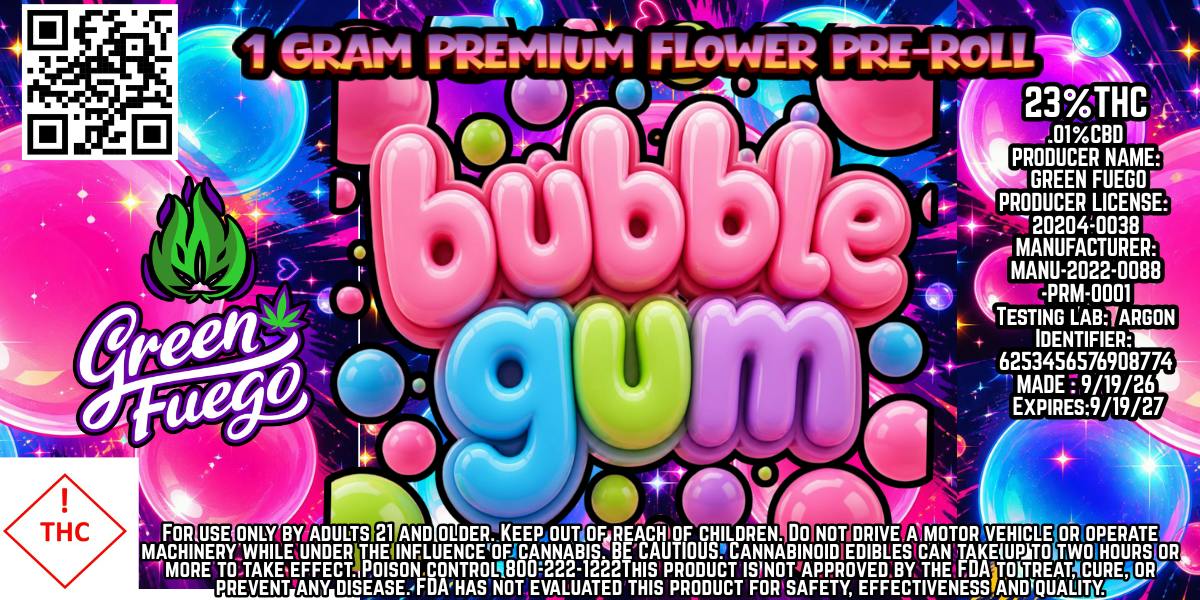 Bubble Gum| 1G pre-roll| Green Fuego