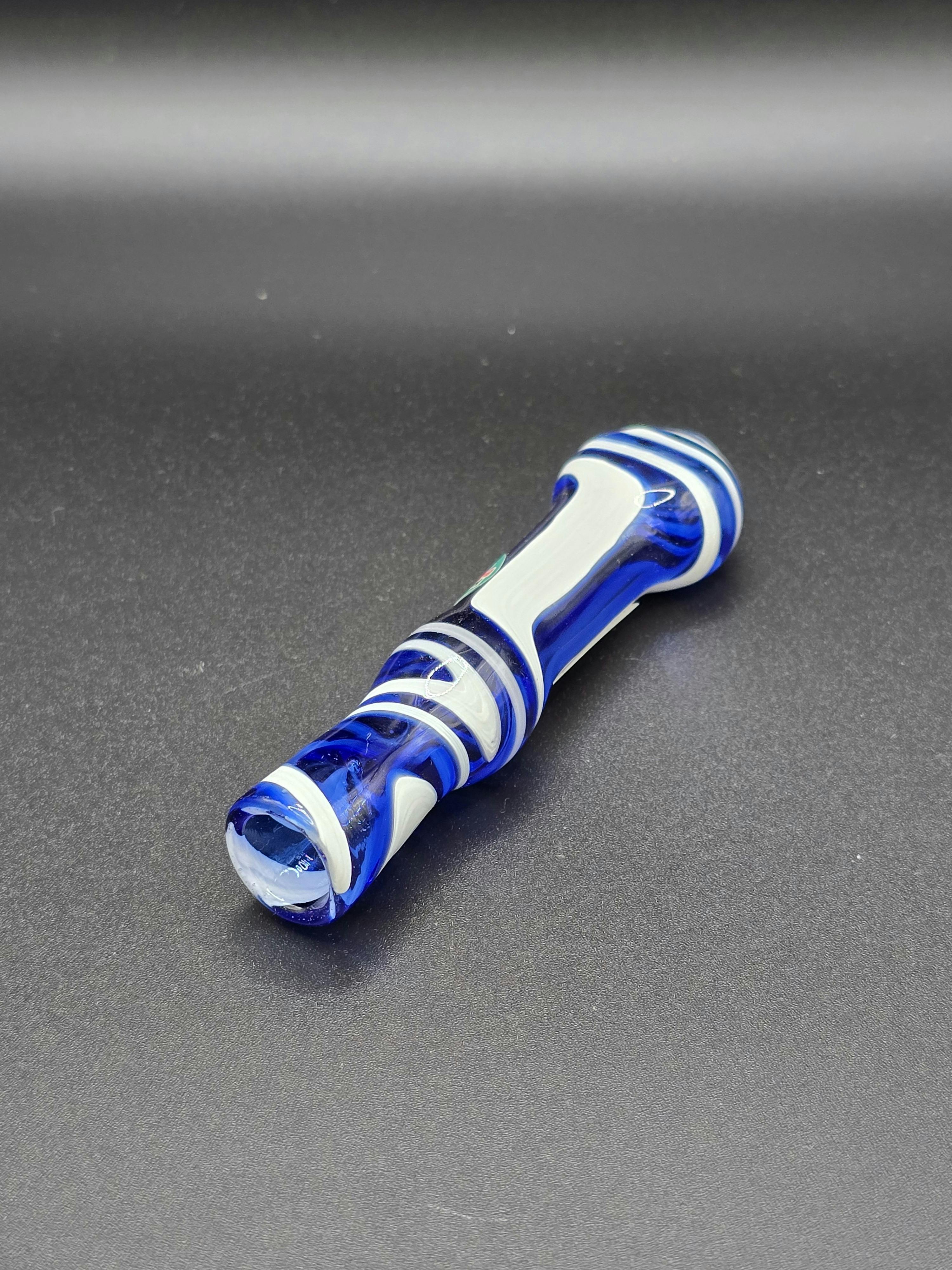 Hanna's Bomb Ass Glass - Blue and White solid swirl - 3.5" glass chillum