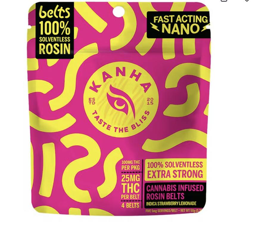 Kanha - Belts | Sour Strawberry Lemonade | Indica | 100mg THC | 4-pack - 25 g