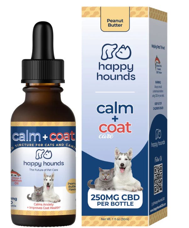 + Coat Peanut Butter 250mg CBD Drops for Dogs & Cats | Happy Hounds