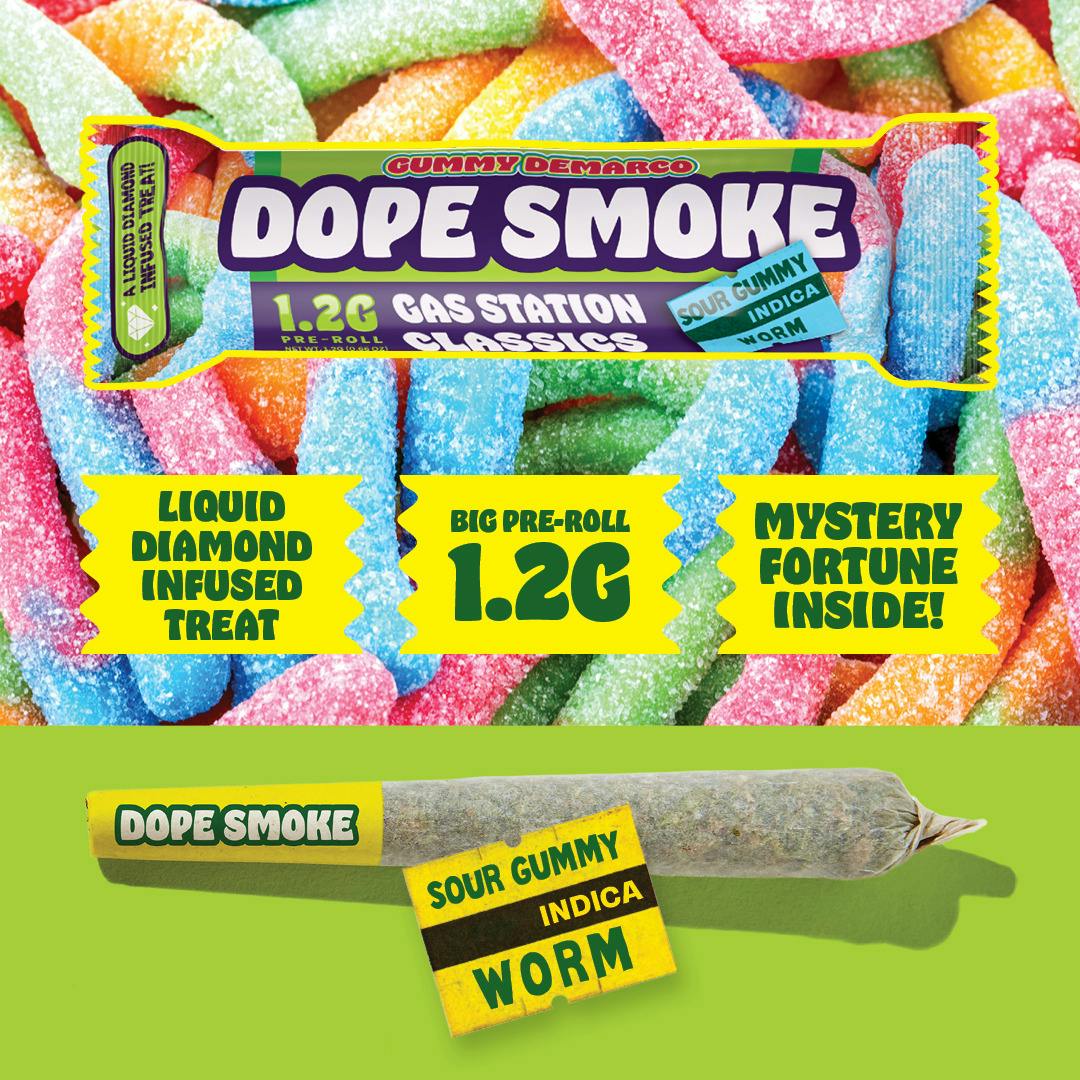 Dope Smoke | Sour Gummy Worm | Liquid Diamond Infused Joint | 1.2G