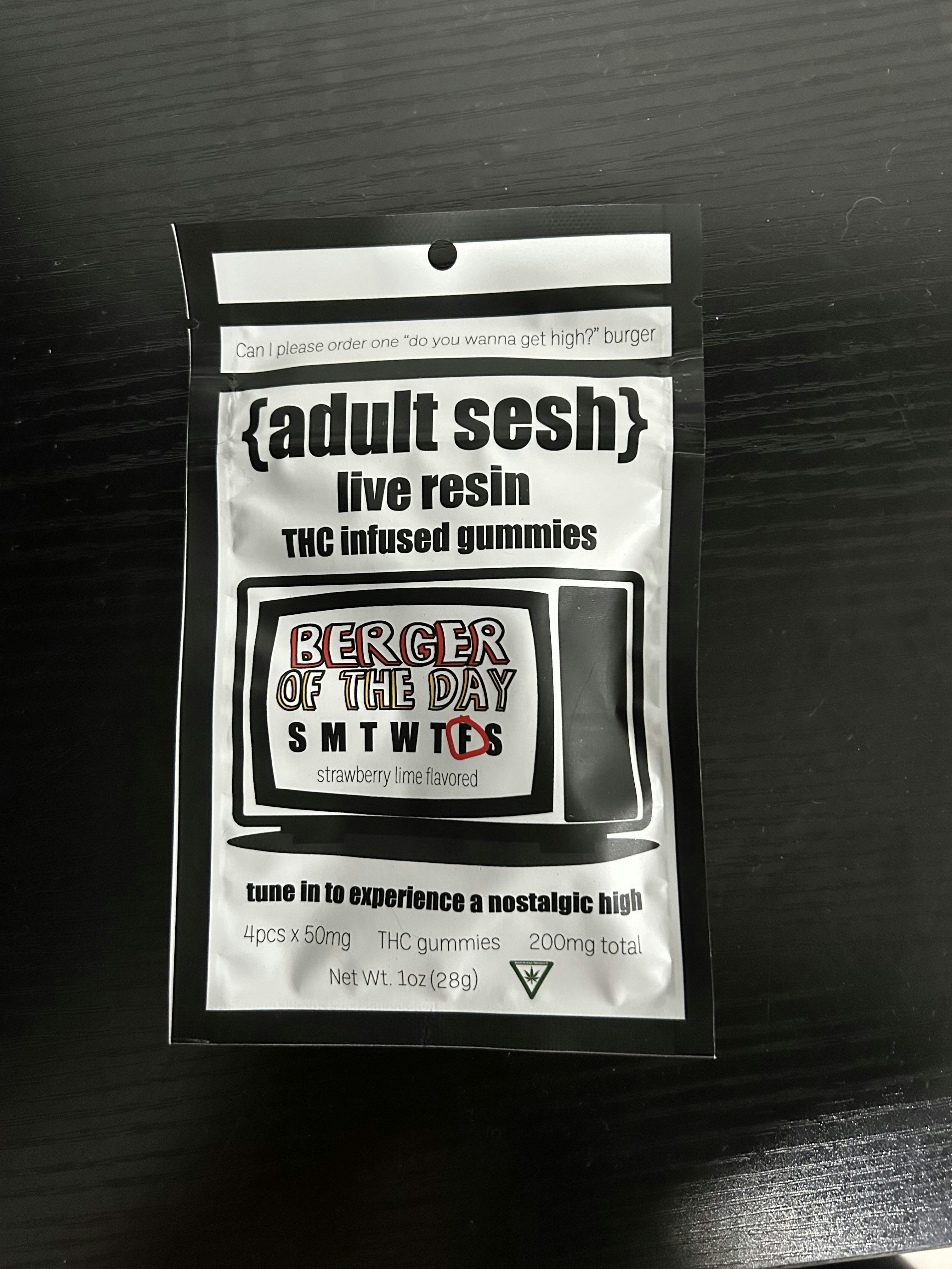 Adult Sesh - Strawberry Lime - 200mg Live Resin Gummies (4x50mg)