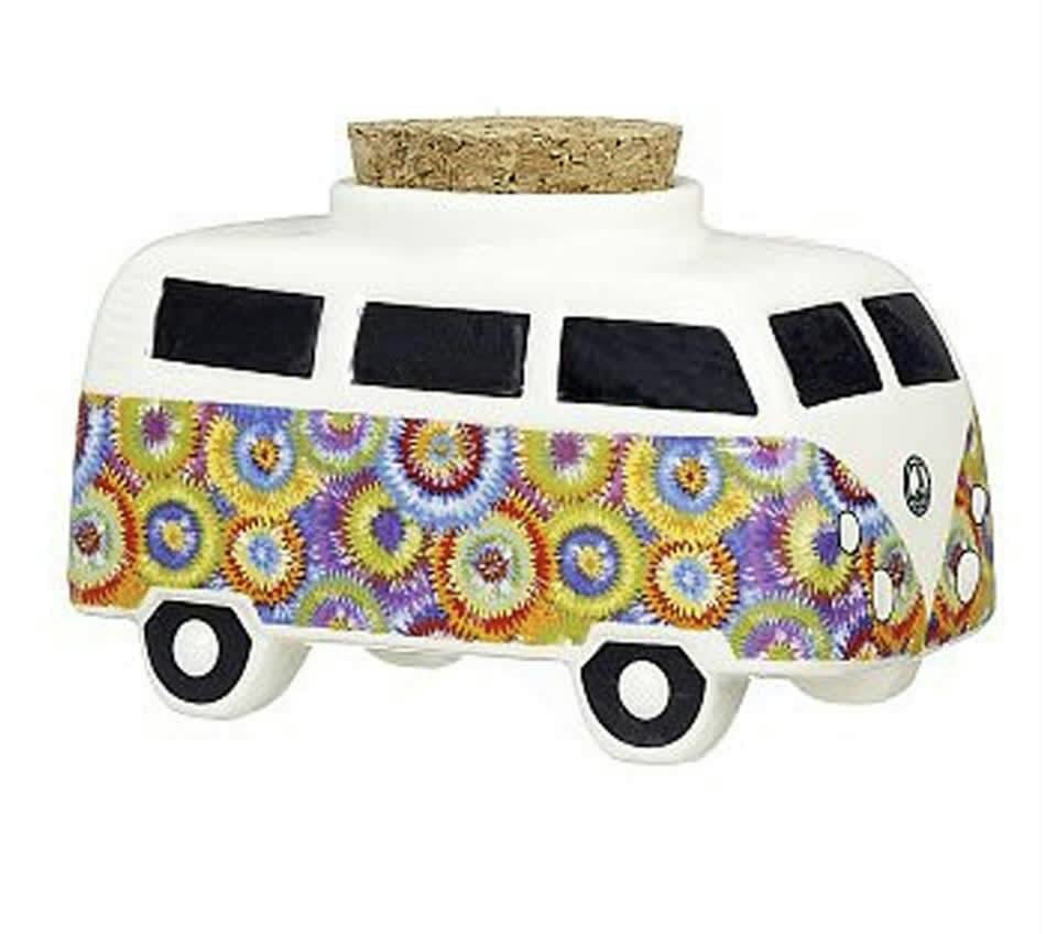 Vintage Bus Flower Power Ceramic Stash Jar