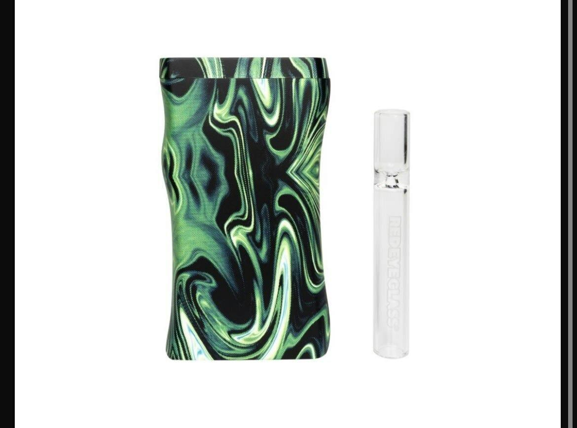 Red eye glass green swirl dugout