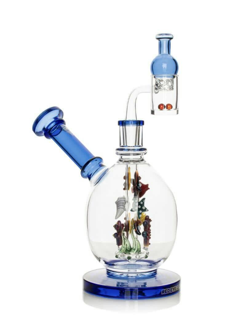 Red Eye Glass 6.5" Tall Sealife Concentrate Rig W/Whirlpool Cap & Pearls