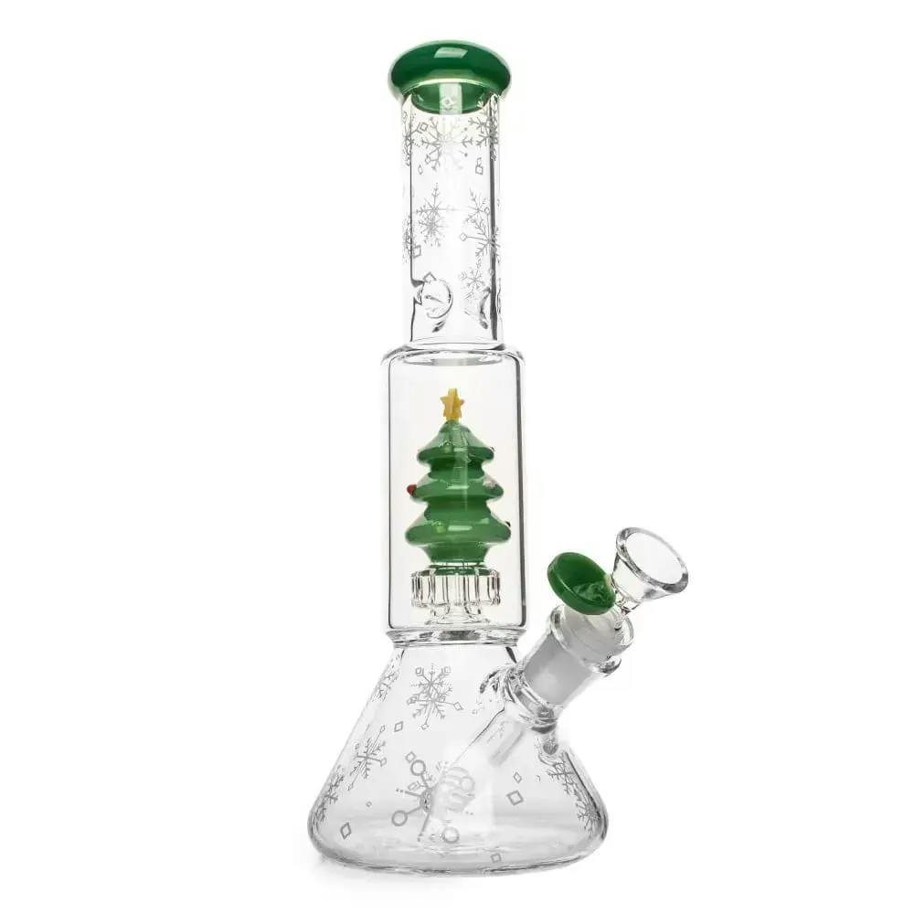 Red Eye Glass 12" Tall Christmas Tree Dual Chamber Beaker Base Water Pipe