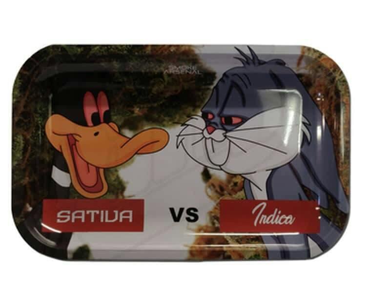 Sativa vs Indica Metal Rolling Tray - Medium