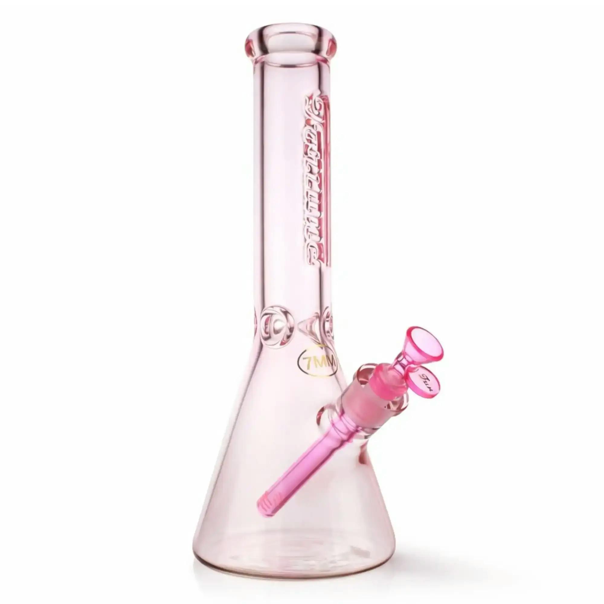 Fortune | 14" 7mm Engraved Color Beaker Bong Glass Bong-PINK