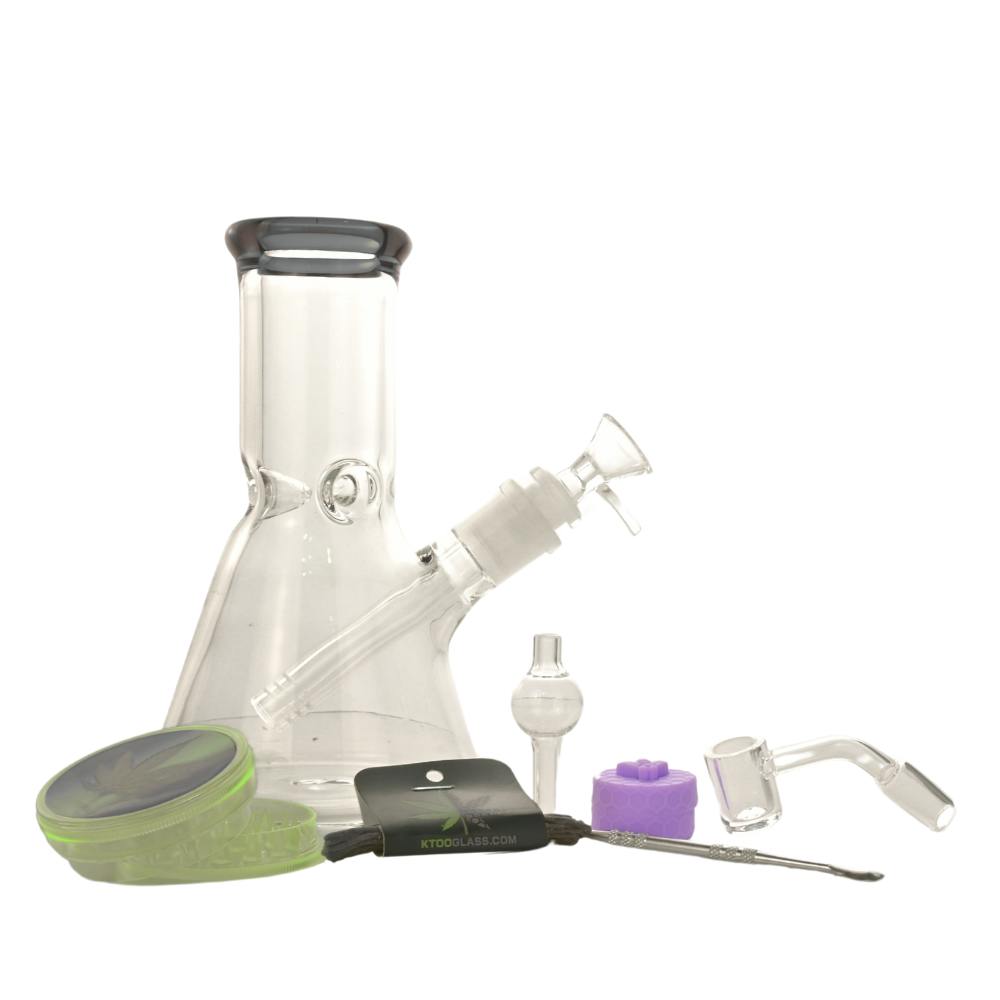 Colored Rim 9-in-1 Glass Bong Dab Kit - 8" - Black