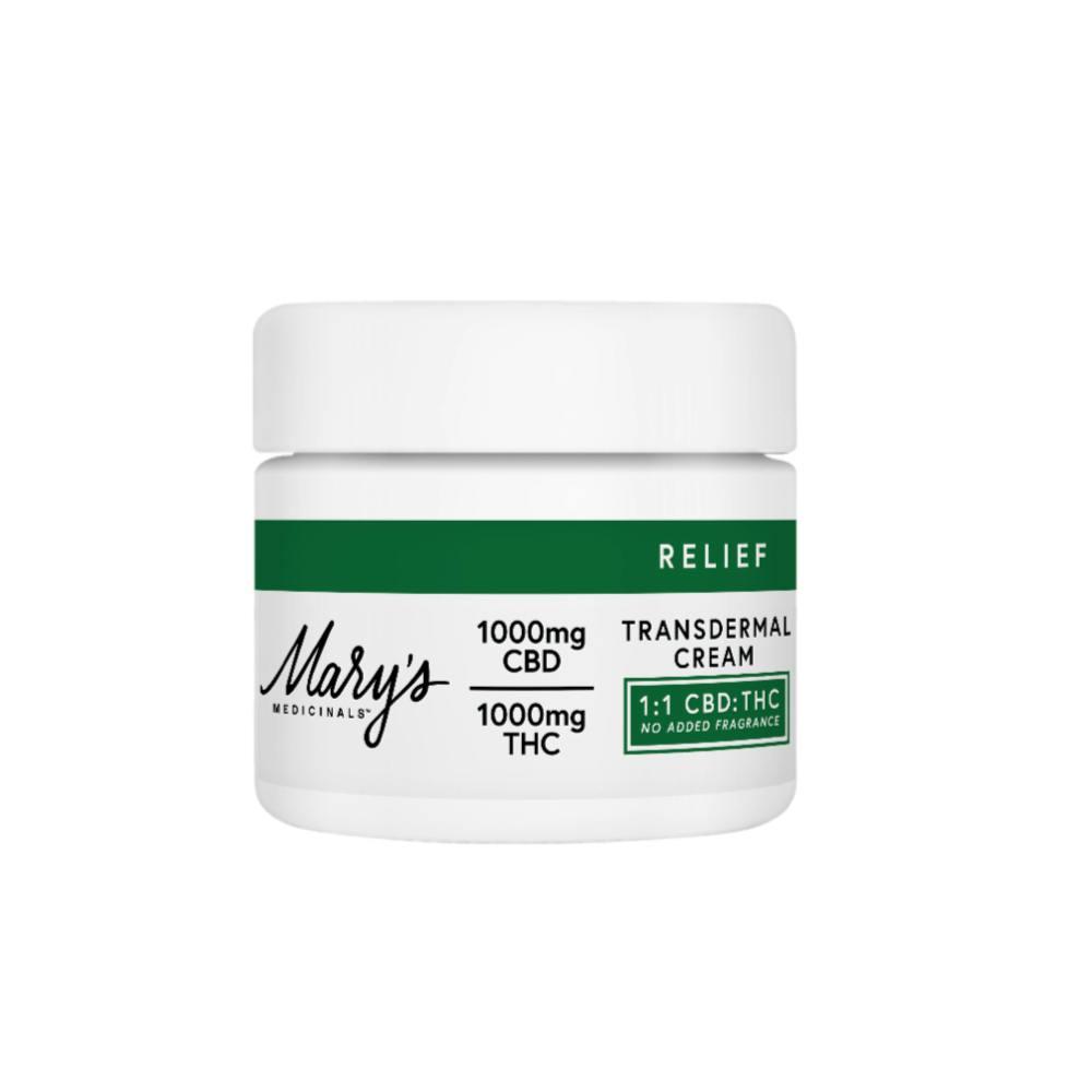 Mary's Medicinals: Topical | Transdermal Cream | Relief 1:1 | 1000mg THC : 1000mg CBD