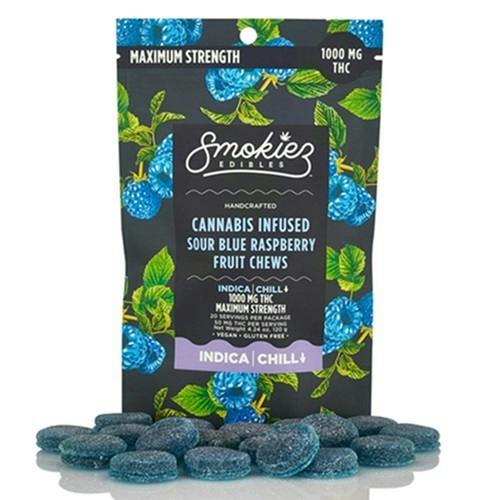 Smokiez Fruit Chews Sour Blue Raspberry 1000mg