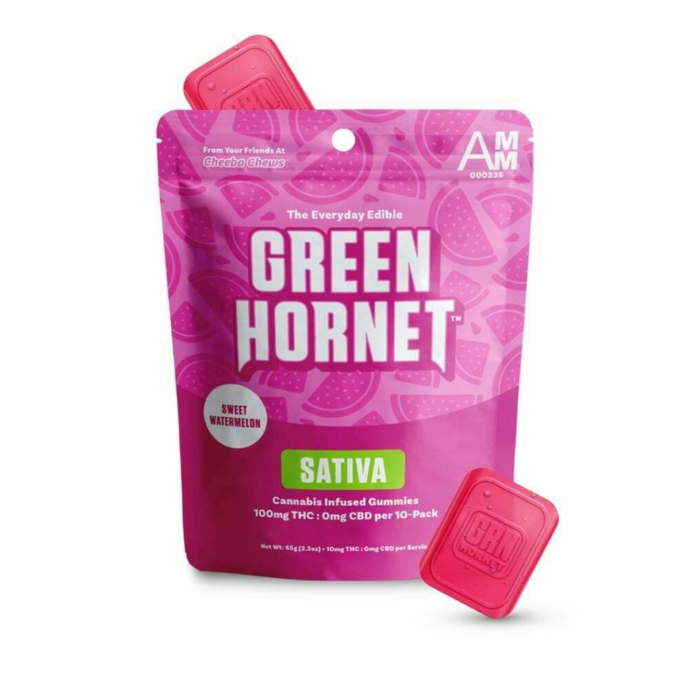Watermelon - Sativa [10pk] (100mg) | Cheeba Chews - Green Hornet Gummies