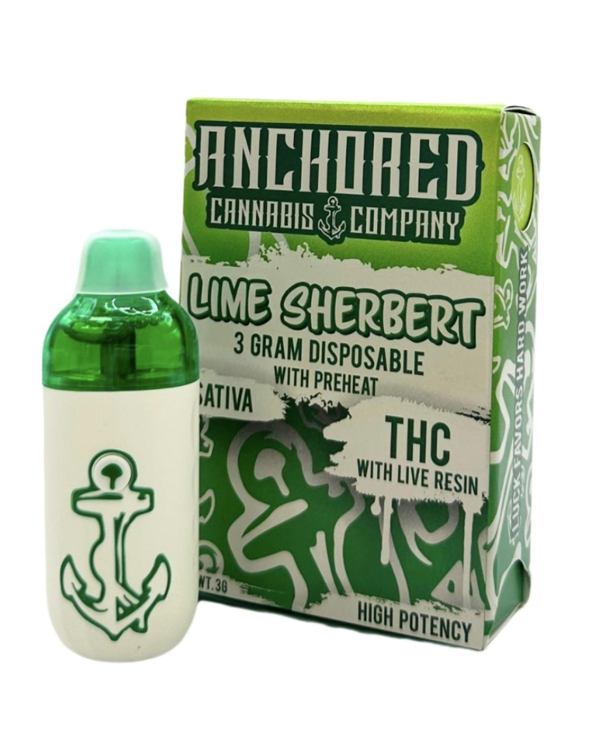 Lime Sherbet Live Resin Disposable Cartridge 3g By Anchored (Taxes Included, OTD Pricing)