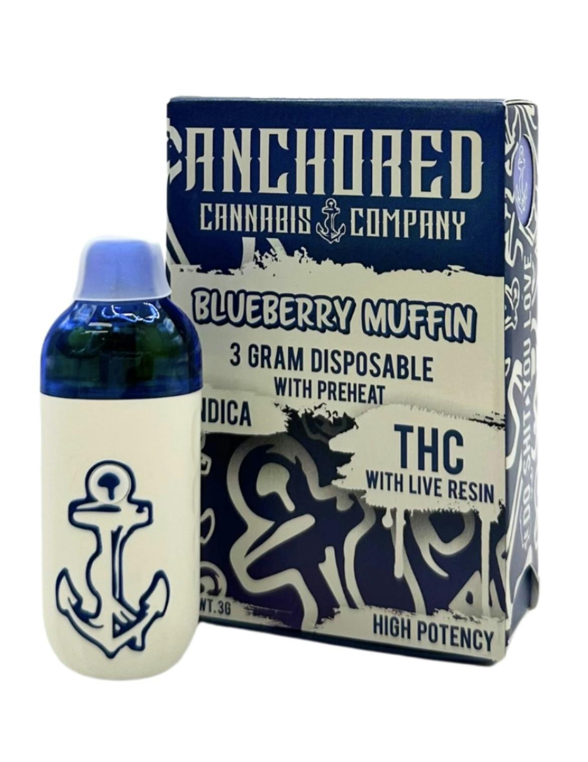 Blueberry Muffin Live Resin Disposable Cartridge 3g By Anchored (Taxes Included, OTD Pricing)