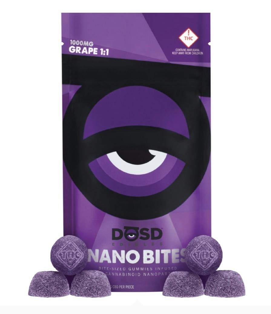 Grape Sativa NanoBite Gummies 1:1 THC/CBD 1000mg By DOSD Edibles (Taxes Included, OTD Pricing)