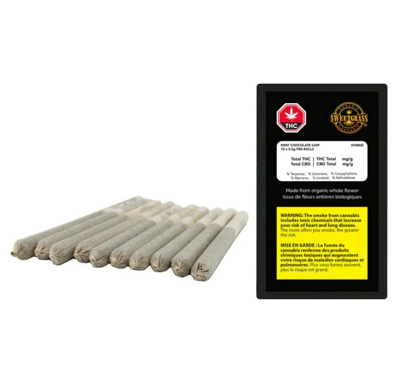 Sweetgrass Organic Cannabis | ORGANIC MINT CHOCOLATE CHIP PRE-ROLLS | 10 x 0.5G