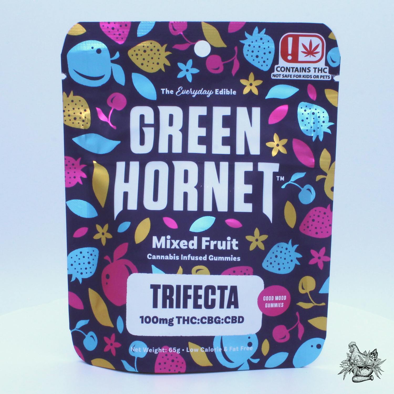 GREEN HORNET-TRIFECTA GUMMIES-100MG 1:1:1 CBG/CBD/THC-MIXED FRUIT