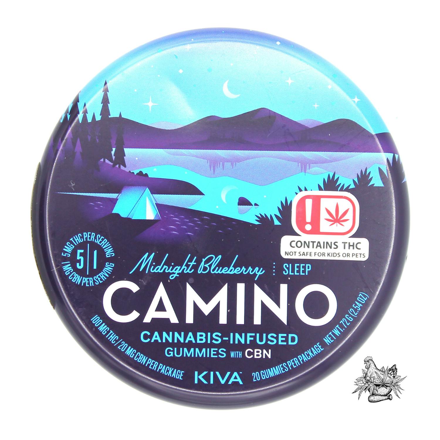 KIVA-CAMINO GUMMIES 100MG THC/20MG CBN-MIDNIGHT BLUEBERRY