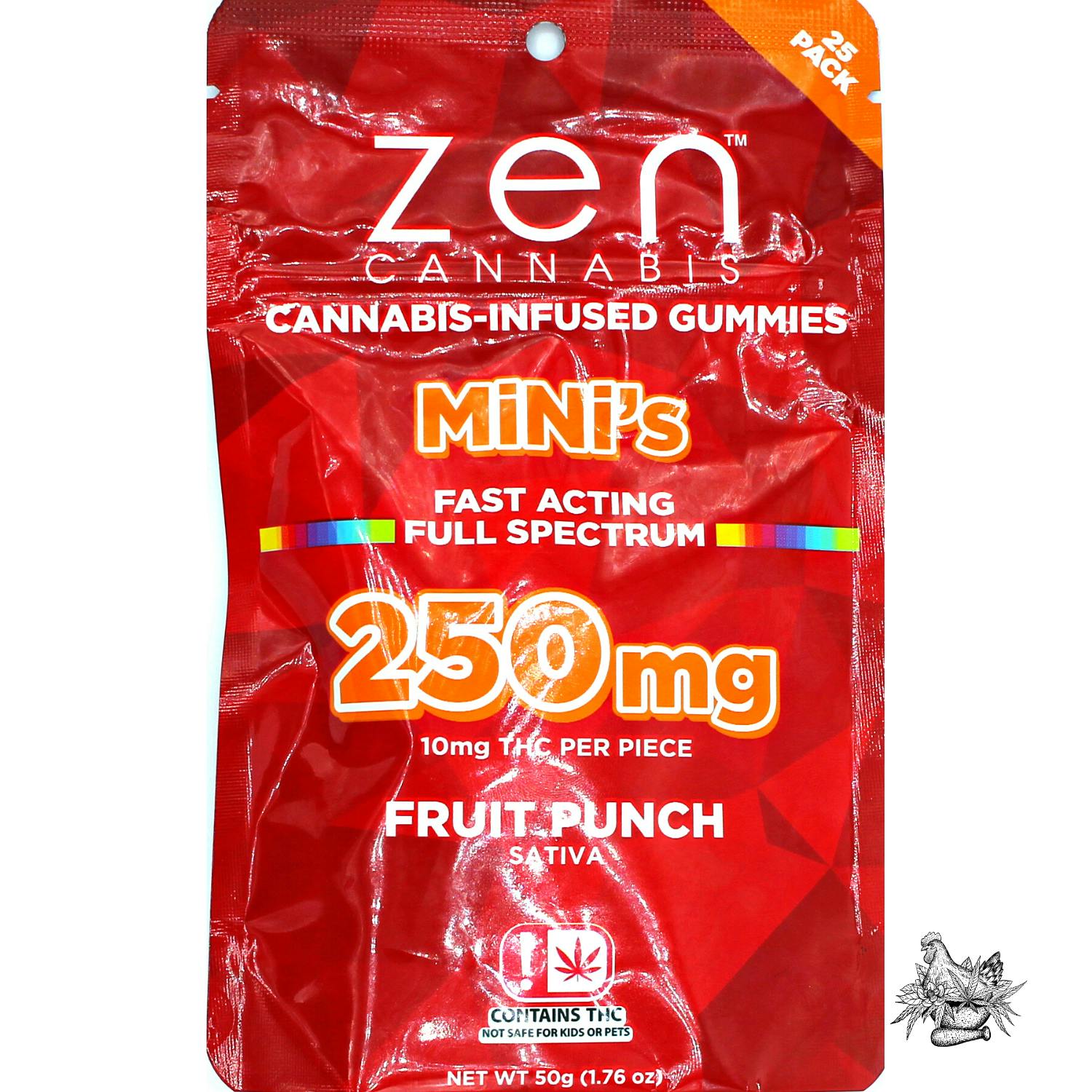 ZEN-ZEN-NANO-INFUSED FULL SPECTRUM MINI GUMMIES-FRUIT PUNCH-SATIVA-250MG