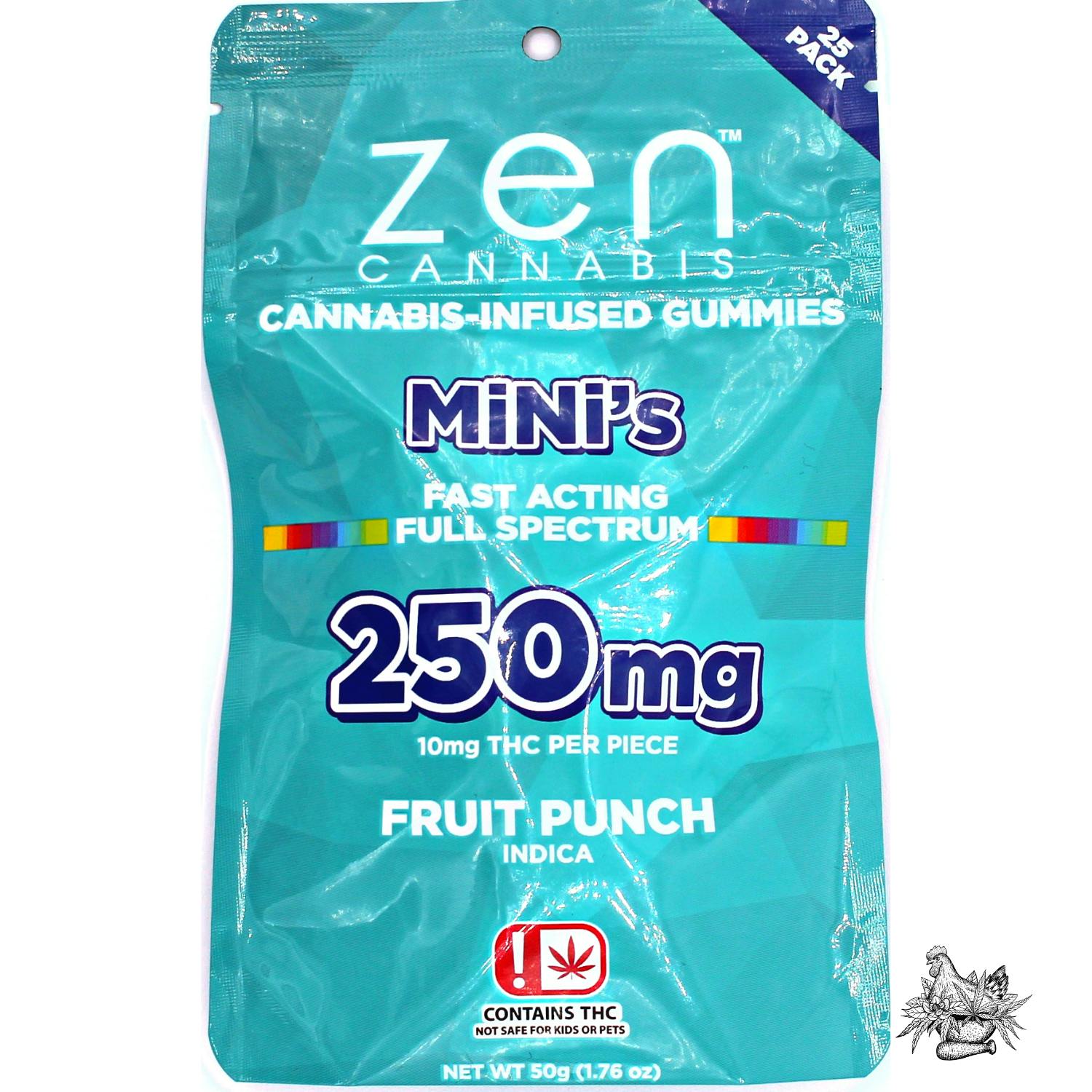 ZEN-NANO-INFUSED FULL SPECTRUM MINI GUMMIES-FRUIT PUNCH-INDICA-250MG