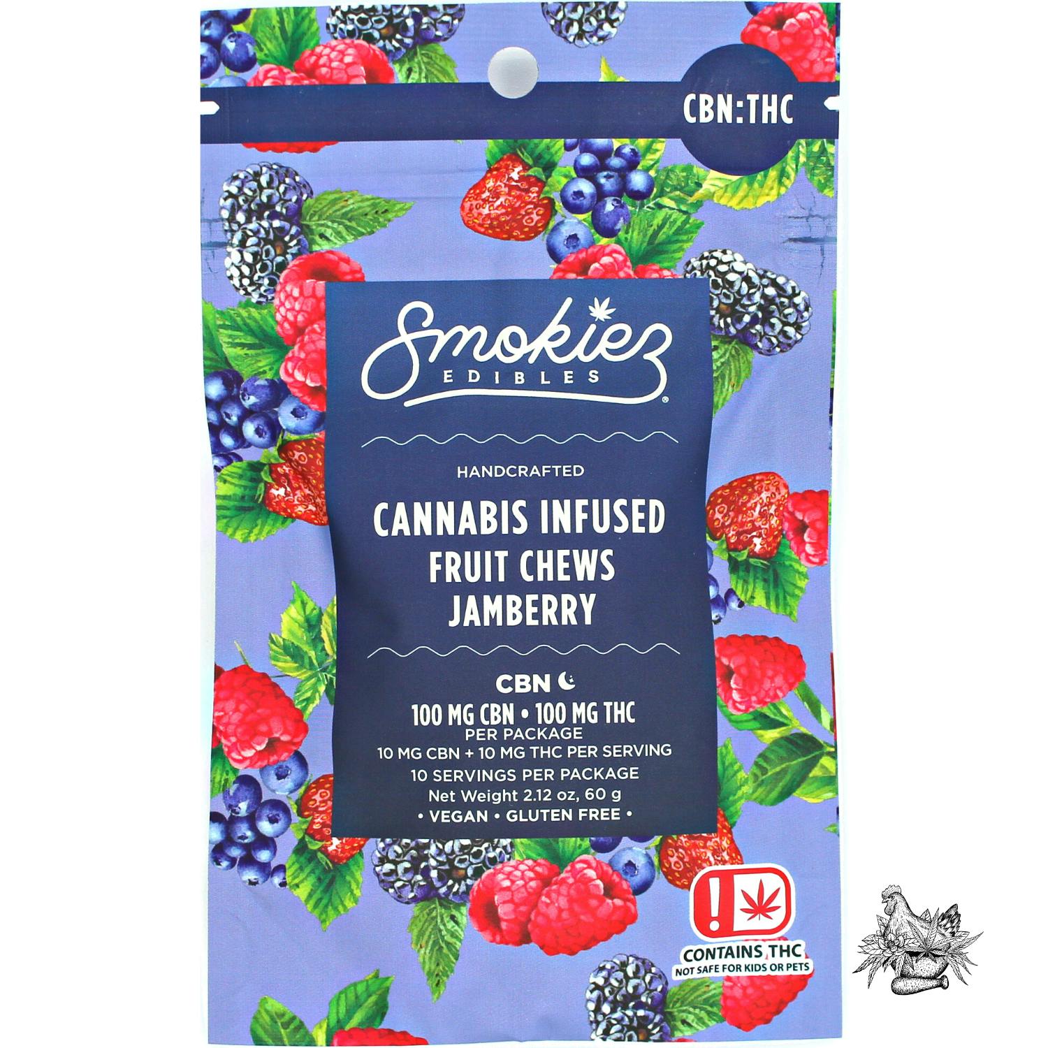 SMOKIEZ-FRUIT CHEWS-SWEET JAMBERRY-1:1 THC:CBN 100MG:100MG