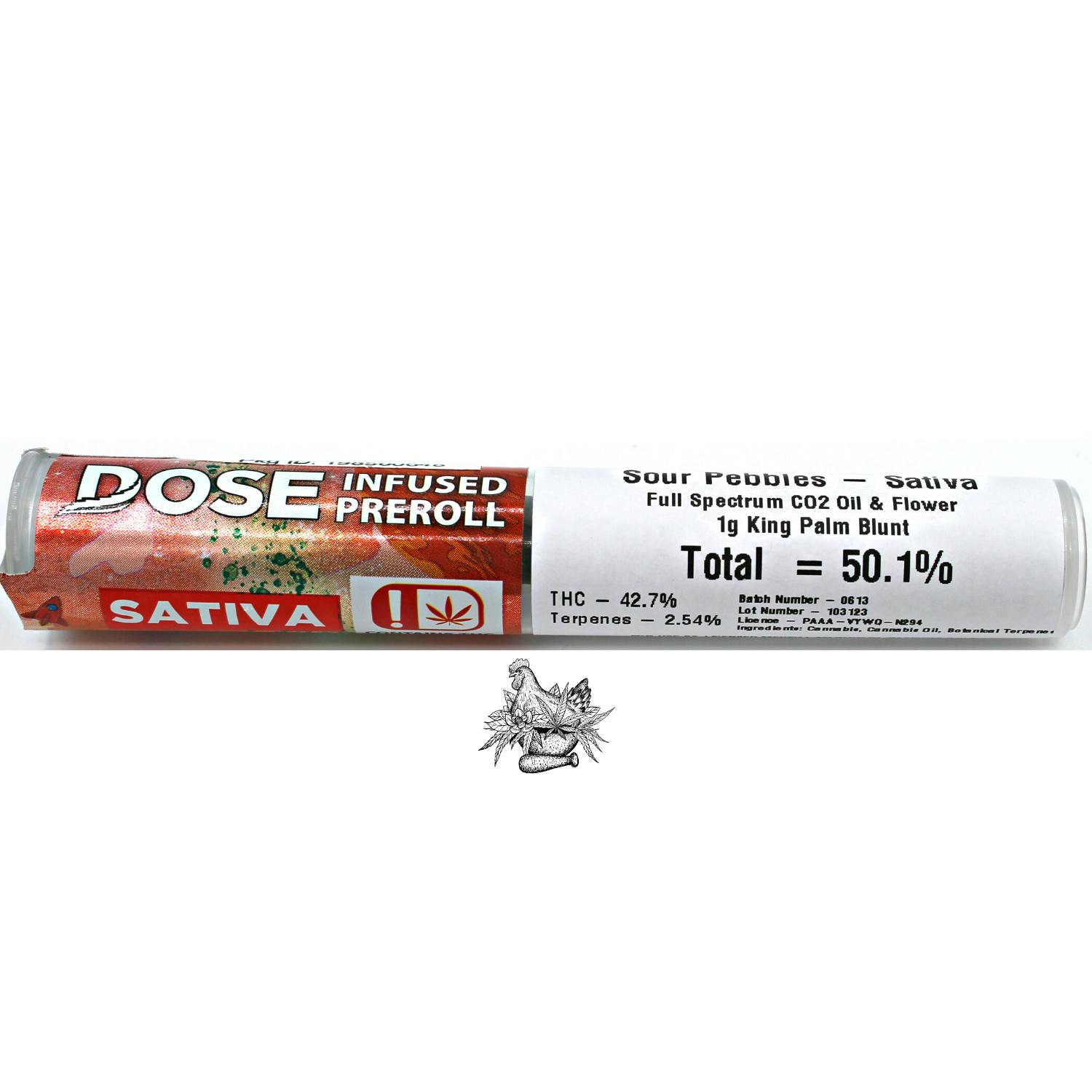 DOSE-1G INFUSED KING PALM BLUNT-SOUR PEBBLES-SATIVA