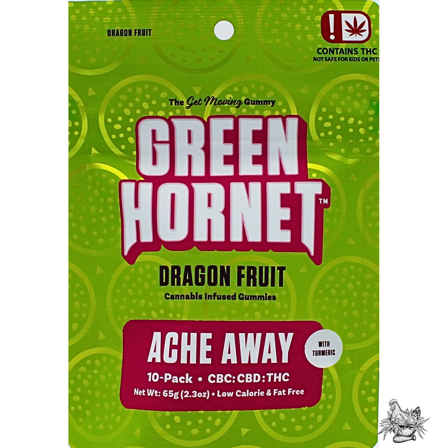 GREEN HORNET-ACHE AWAY GUMMIES-2:1:1-200MG CBC/100MG CBD/100MG THC-DRAGON FRUIT