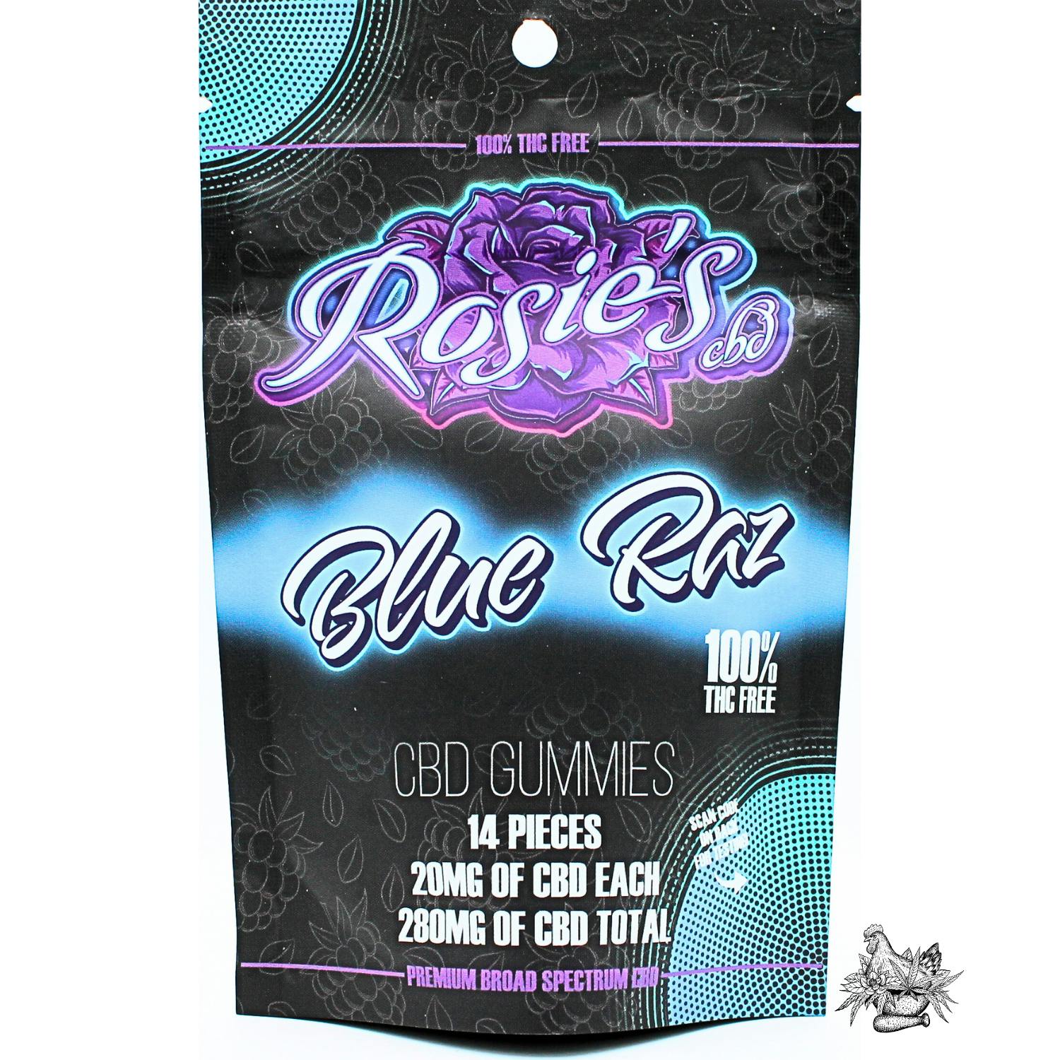 JKJ-ROSIE'S CBD GUMMIES-BLUE RAZ-280MG