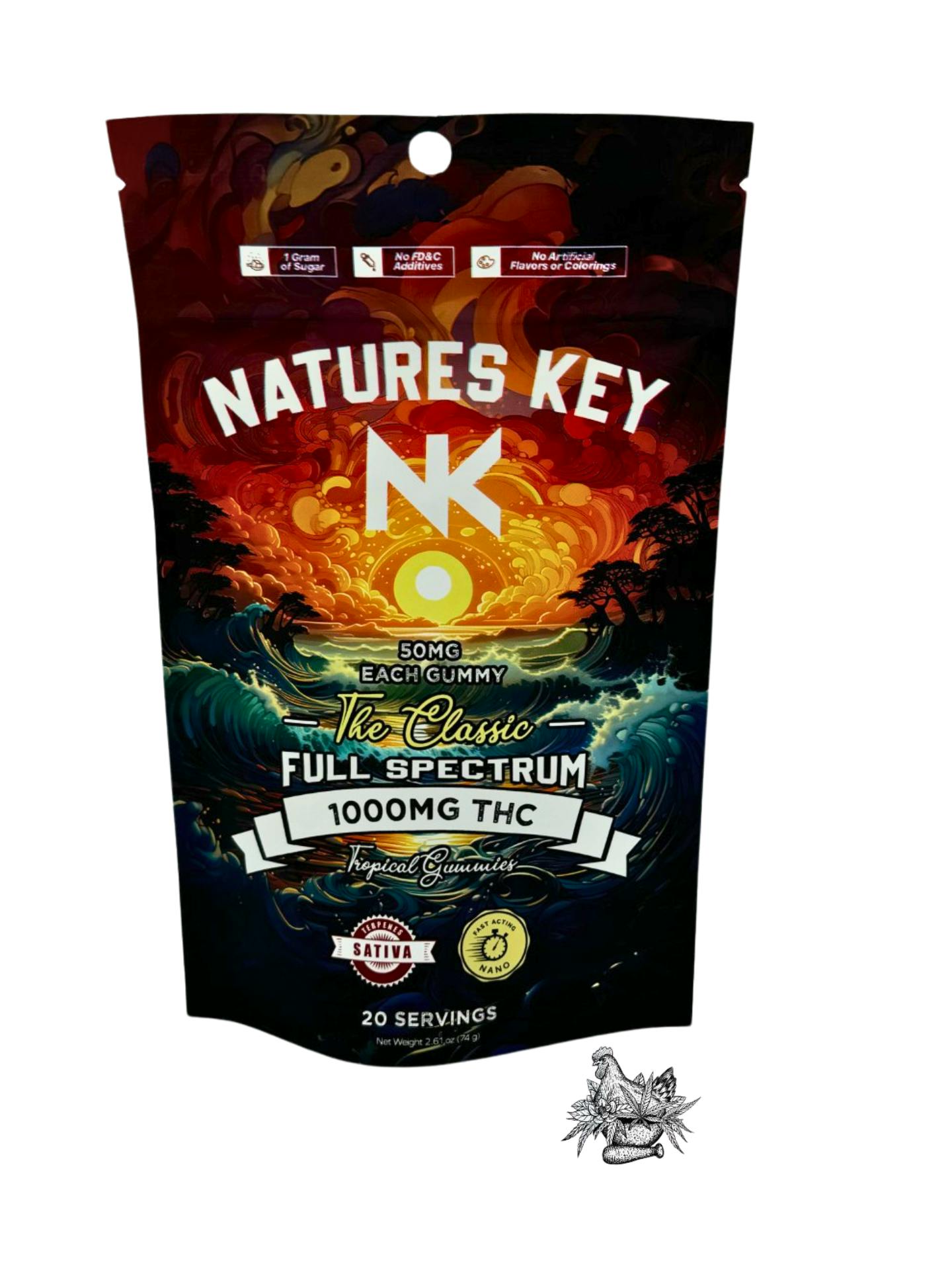 NATURE'S KEY-THE CLASSIC FULL SPECTRUM-NANO GUMMIES-TROPICAL-1000MG-SATIVA